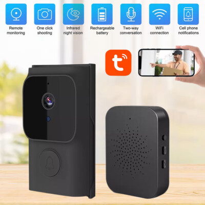 Wireless WIFI Tuya Smart Doorbell Intercom Video Monitor Security Doorbell Black
