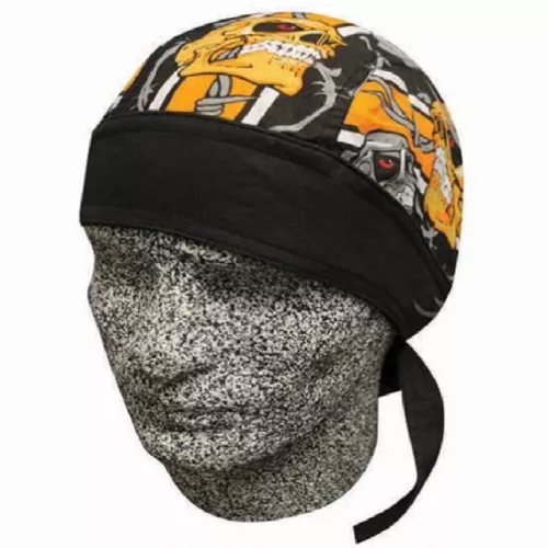 Barbed Wire Skull Black Orange Biker Headwrap Skull Cap Durag Sweatband Capsmith