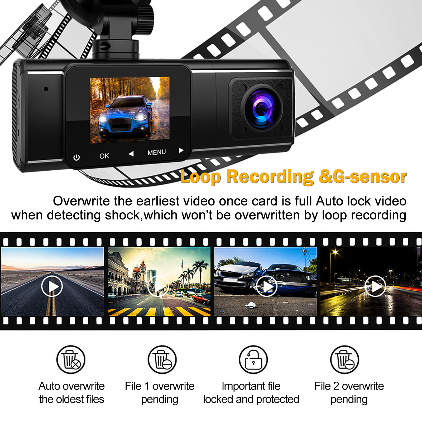 Front Rear 1080P FHD Dash Cam IR Night Vision Camera Car DVR Reversing