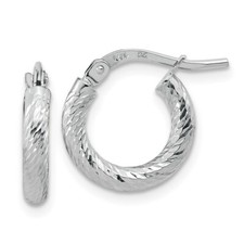 14k White Gold Polished Diamond-cut 2.4mm Hoop Earrings 0.82gm for Mom