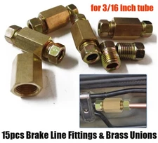 Brake Line Fittings For 3/16” Brake Line Tube 3/8-24 Threads (5 Unions, 10 Nuts)