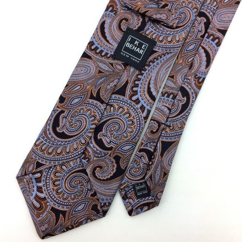 IKE BEHAR Tie Paisley Brocade Usa Luxe Necktie Silk Silver Copper L2 new - Picture 6 of 8