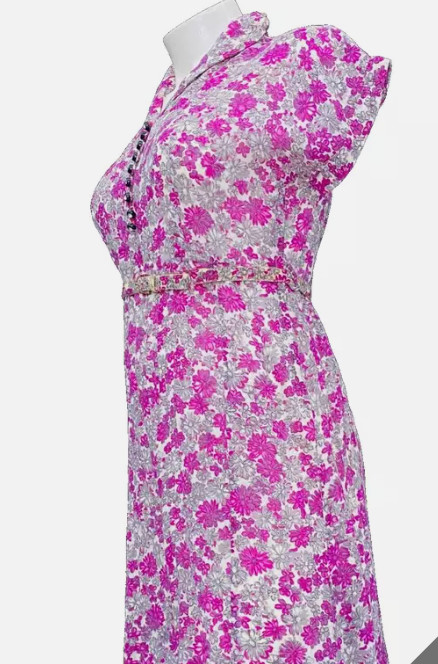 Vintage 1940s Pink Flower Print Dress L/XL - image 3