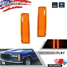 Yellow Amber LED Front Side Marker Corner Lights For 88-93 GMC K1500 K2500 K3500