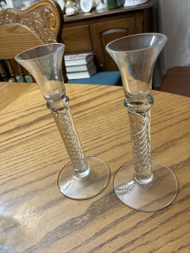 2 Kosta Boda Air Twist Candlestick Holders 8"