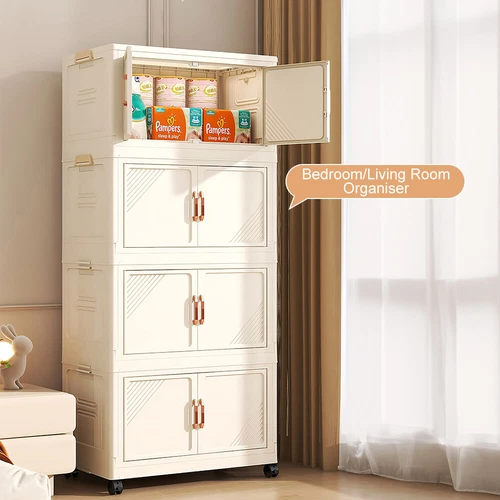 3/4 Stackable Foldable Storage Organizer Folding Closet Bins with Lid and Wheels - Picture 10 of 15