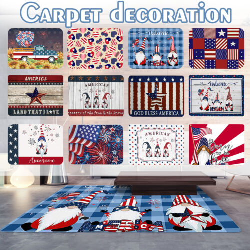 Independence Day Door Mat Patriotic Decor Outdoor Welcome Mat Non-Slip Carpet