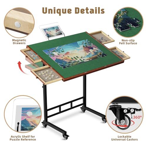Puzzle Table with Drawers, 1500 Piece Jigsaw Puzzle Board with Wood