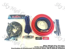 Oversized 4 Ga AWG Amp Kit 4 Channel Twisted RCA Red Black Complete Sky High