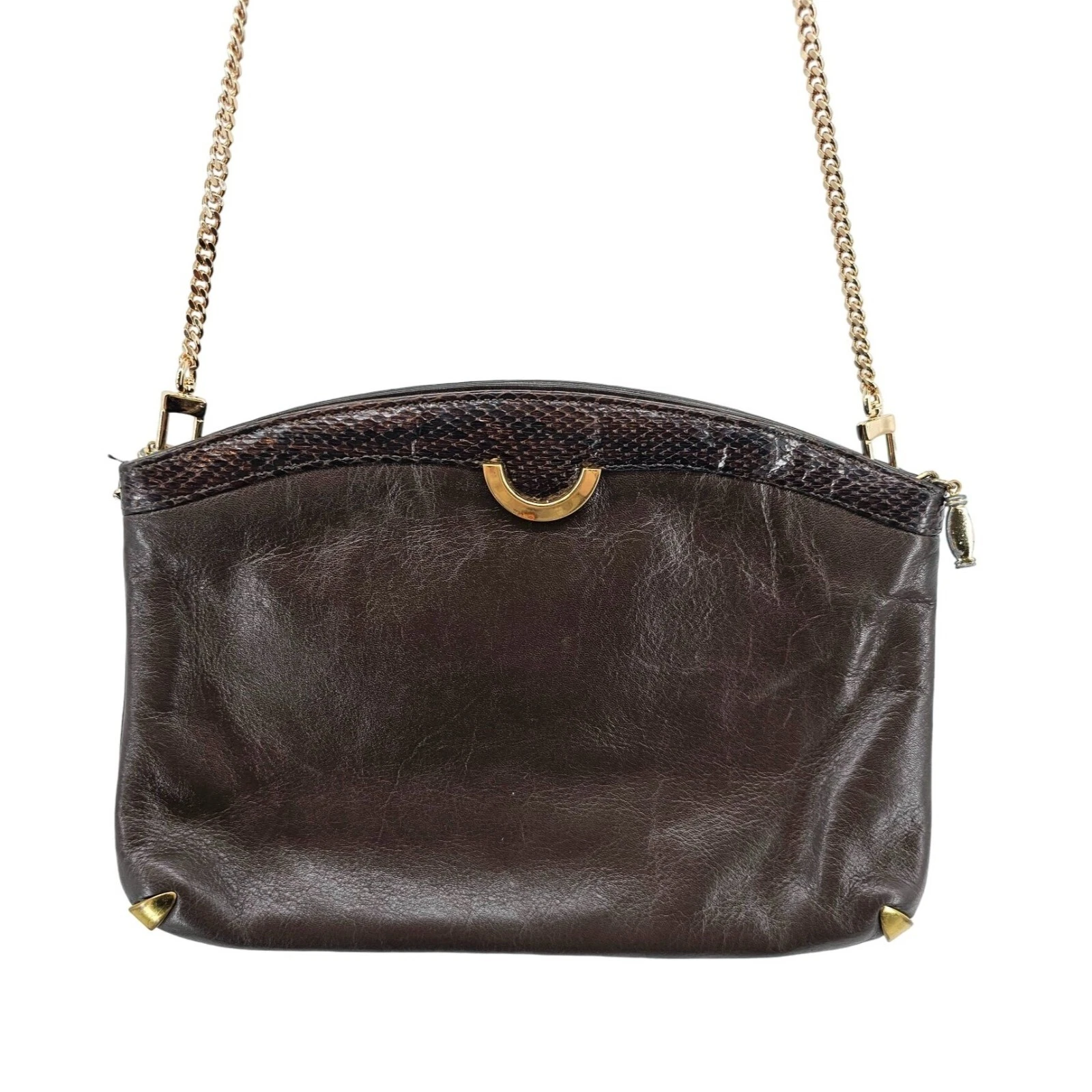 Pochette bandoulière vintage Supreme cuir marron peau de serpent avec chaîne dorée strate