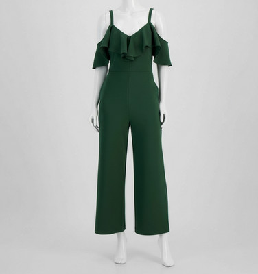Rachel Rachel Roy Women's Green Roma Off The Shoulder Ruffled Jumpsuit Size: M