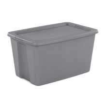 Extra-Large Storage Bin,Durable Plastic Storage Container with Snap-On Lid,Gray
