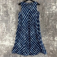 Lands End Petite Size 6P Striped Midi Shift Dress Navy Sleeveless V Neck Pullove