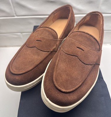 NEW George Cleverley Men Joey New England Grained Suede Loafers Brown US 10 UK 9