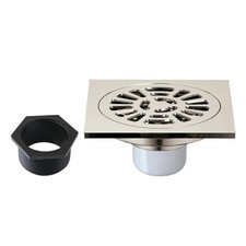 4 Brass Square Grid Shower Drain with Hair Strainer, Polished Nickel