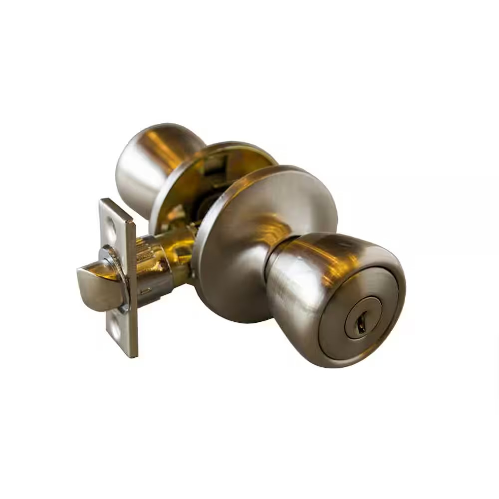 Terrace Satin Nickel Keyed Entry Door Knob with Universal 6-Way Latch