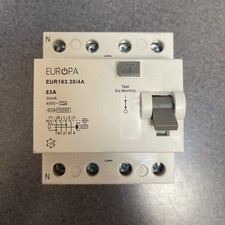 Europa 63A RCD 4 POLE 30MA TYPE A RCD EUR163.30/4A Three Phase 400v 63 Amp 30