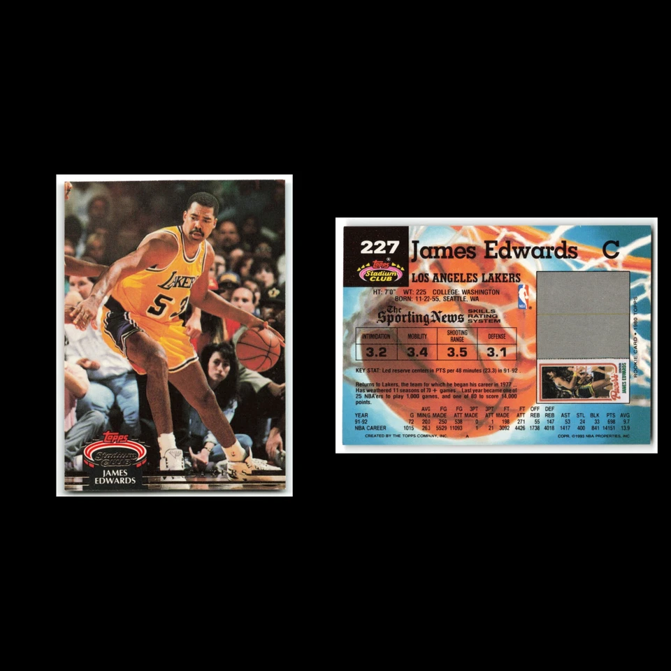 James Edwards #227 1992 Topps Stadium Club Los Angeles Lakers Basketball Card NM - Image 3 of 3