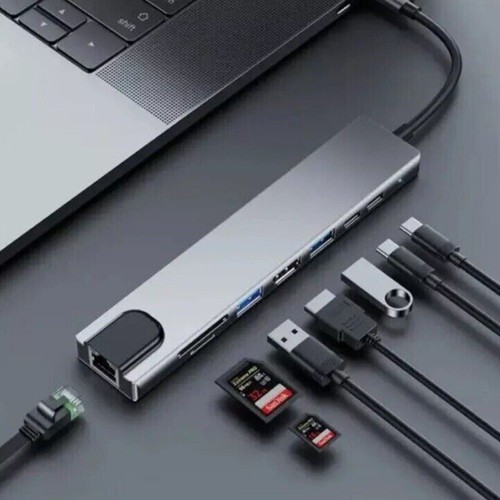 USB-C hub 8-IN-1 adapter 4K HDMI USB 3.0 LAN RJ45 Ethernet Micro SD card reader - Picture 2 of 6