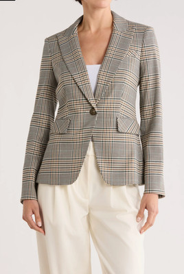 NEW Veronica Beard Ecru Green Plaid Cutaway Dickey Jacket Sz 2 NWT $698