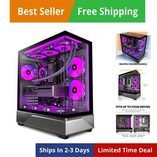 PC CASE 6 PWM ARGB Fans Pre-Installed, Mid-Tower Gaming PC Case, Panoramic Te...