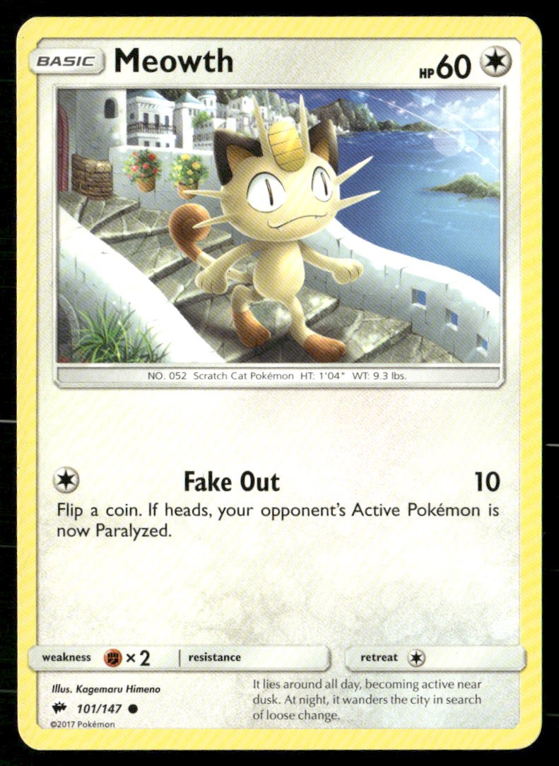 Meowth 101/147 Common Burning Shadows Pokemon Moderately Played