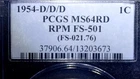 1954 1c D/D/D PCGS MS64RD RPM FS-501 Toned Both Sides Lincoln Wheat Cent