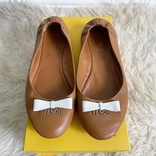 Ballerine Fendi in pelle marrone con fiocco bianco taglia 38,5