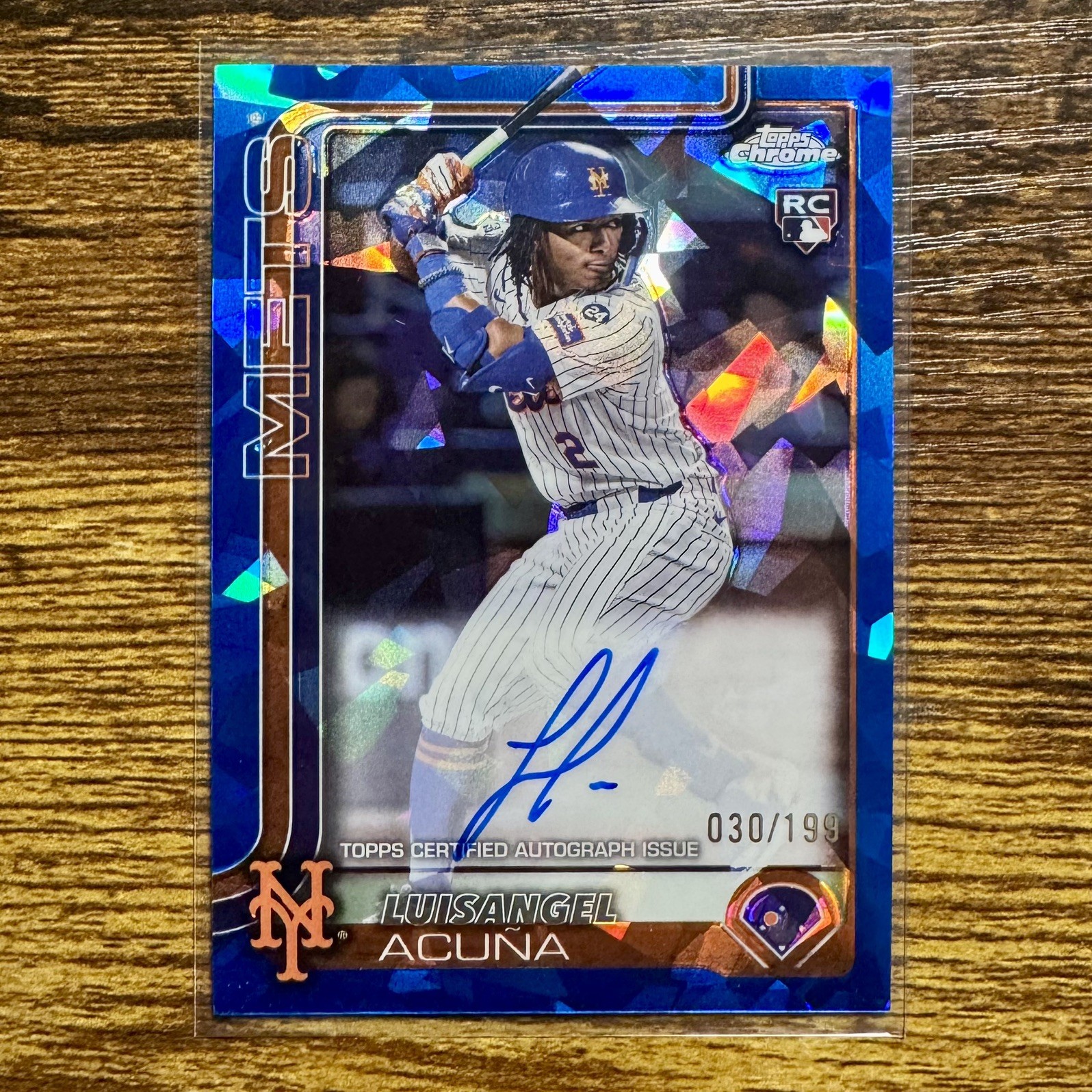 2025 Topps Chrome Sapphire Luisangel Acuna Blue Rookie Auto /199 #RA-LA RC Mets