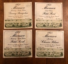 1971, 72, 74 & 75 Mivassou Monterey - Santa Clara Wine Labels