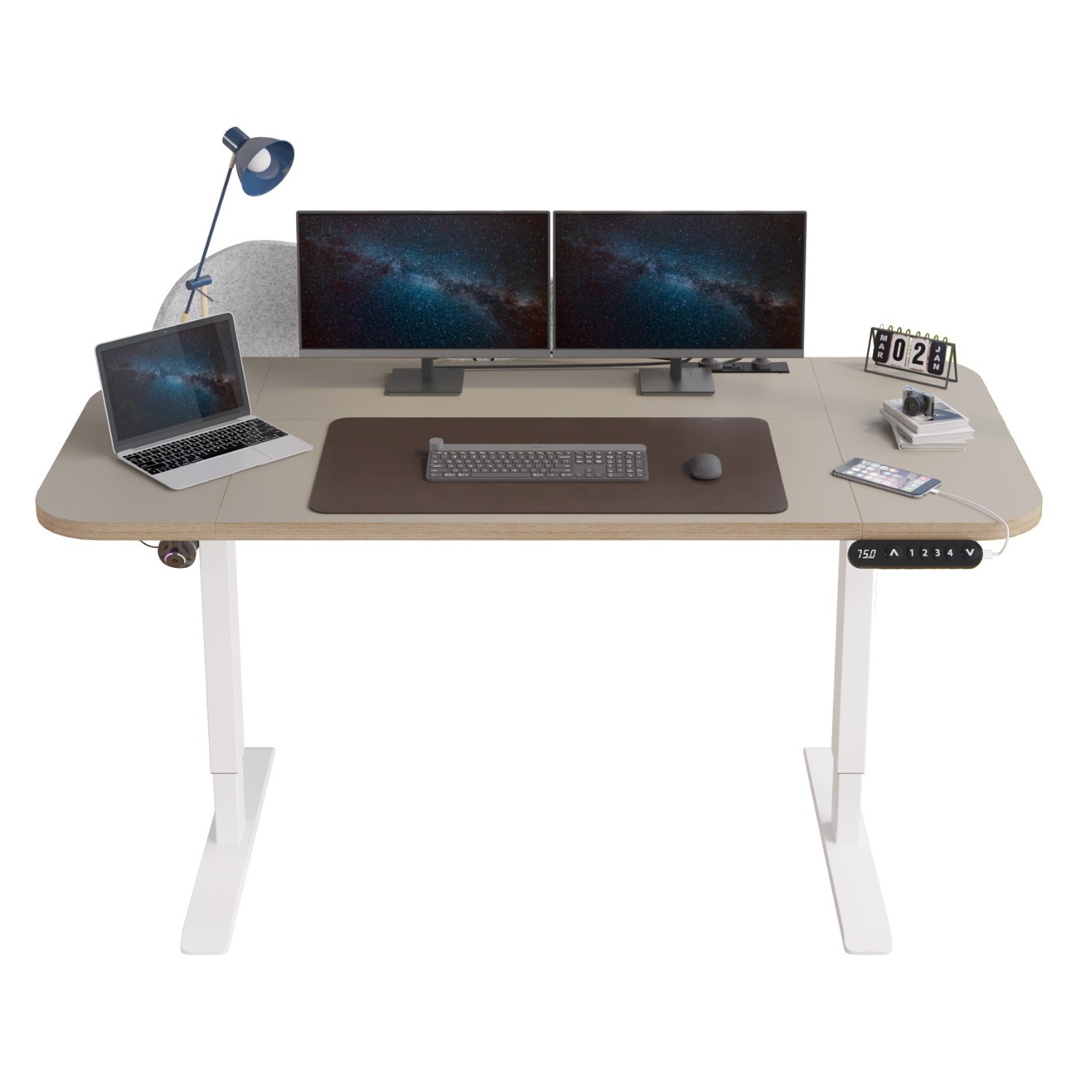 63'' Height Adjustable Standing Desk with a Gray Desk Divider