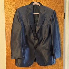 Circle S Blazer Sport Coat Mens 38 Blue Gray Western Cowboy Jacket Dallas Texas