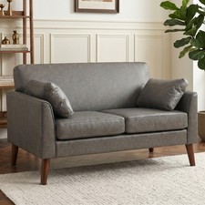 HOMCOM 2 Seater Sofa, 132 cm Modern Small Sofa with Solid Wood Legs, Refurbished
