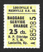 Louisville & Nashville Railroad Baggage Stamp 25¢ value