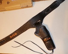 Custom Made Basketweave Leather Gun Belt and Holster Stamped "RICK" sz. 32?