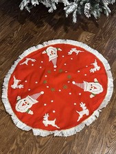 Vintage Tree Skirt Santa Reindeer Christmas MCM felt 35  Mid Century Mod