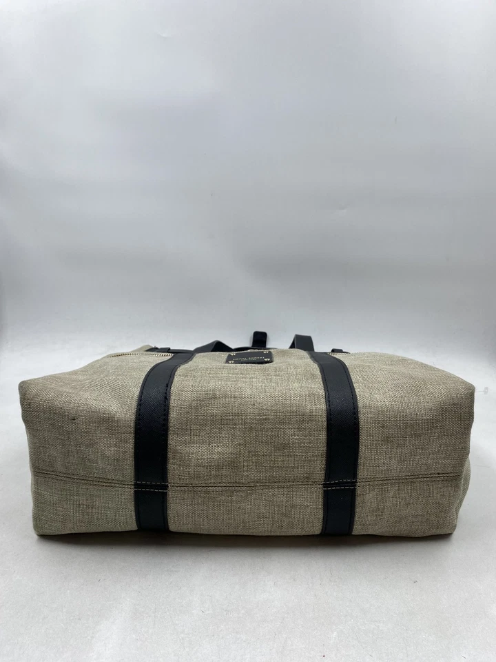 Henri Bendel Beige Black Two Tone Canvas Leather Backpack Handle Bag - Image 3 of 4