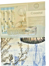 Coastal Fabric Shower Curtain Anchor Shells Starfish w/Hooks Beach Summer House