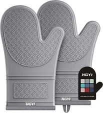 Silicone Oven Mitts, Heat Resistant Gloves 12.5''x7.65'', Light Gray 