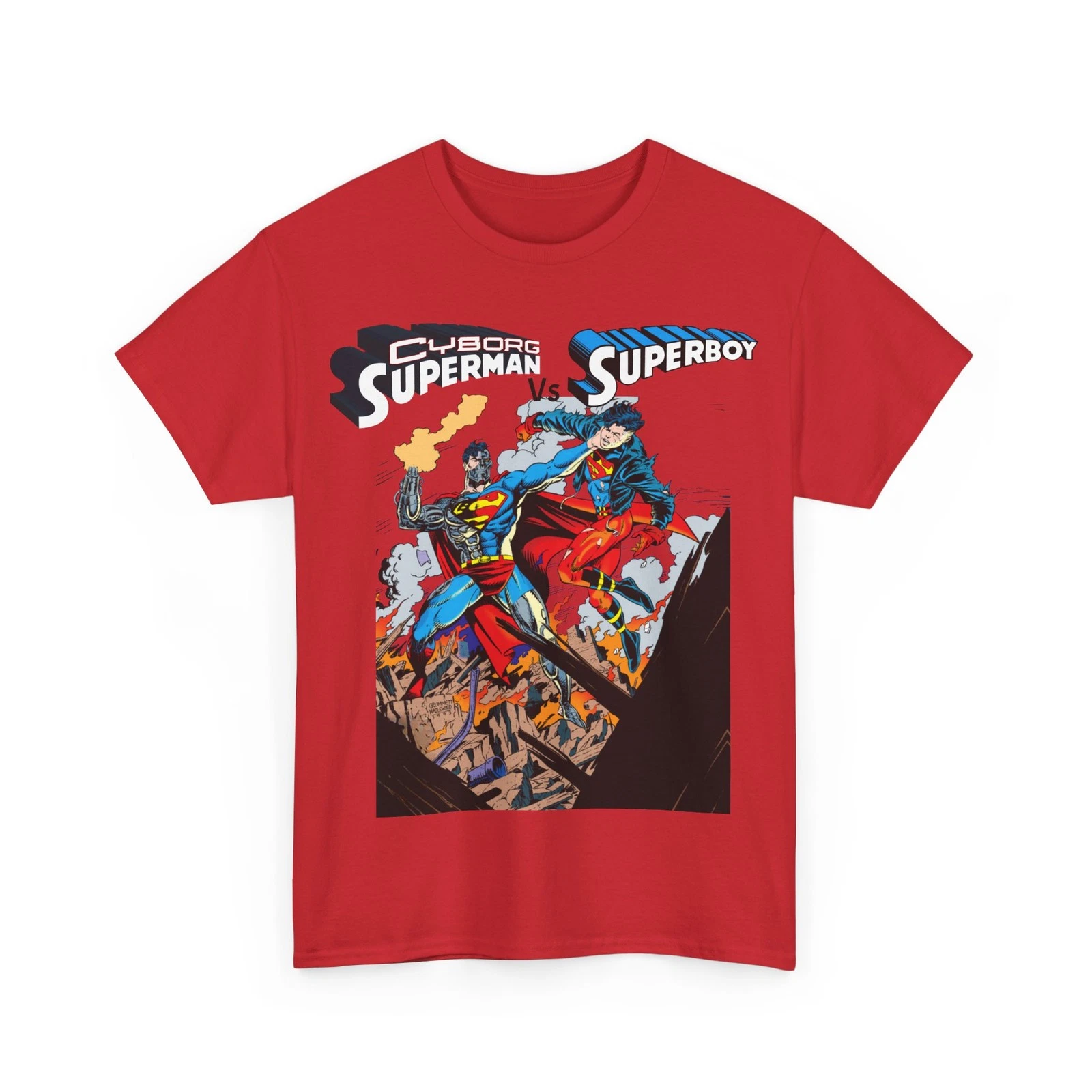 Cyborg Superman Vs Superboy T-Shirt - Tom Grummett Art - DC Comics