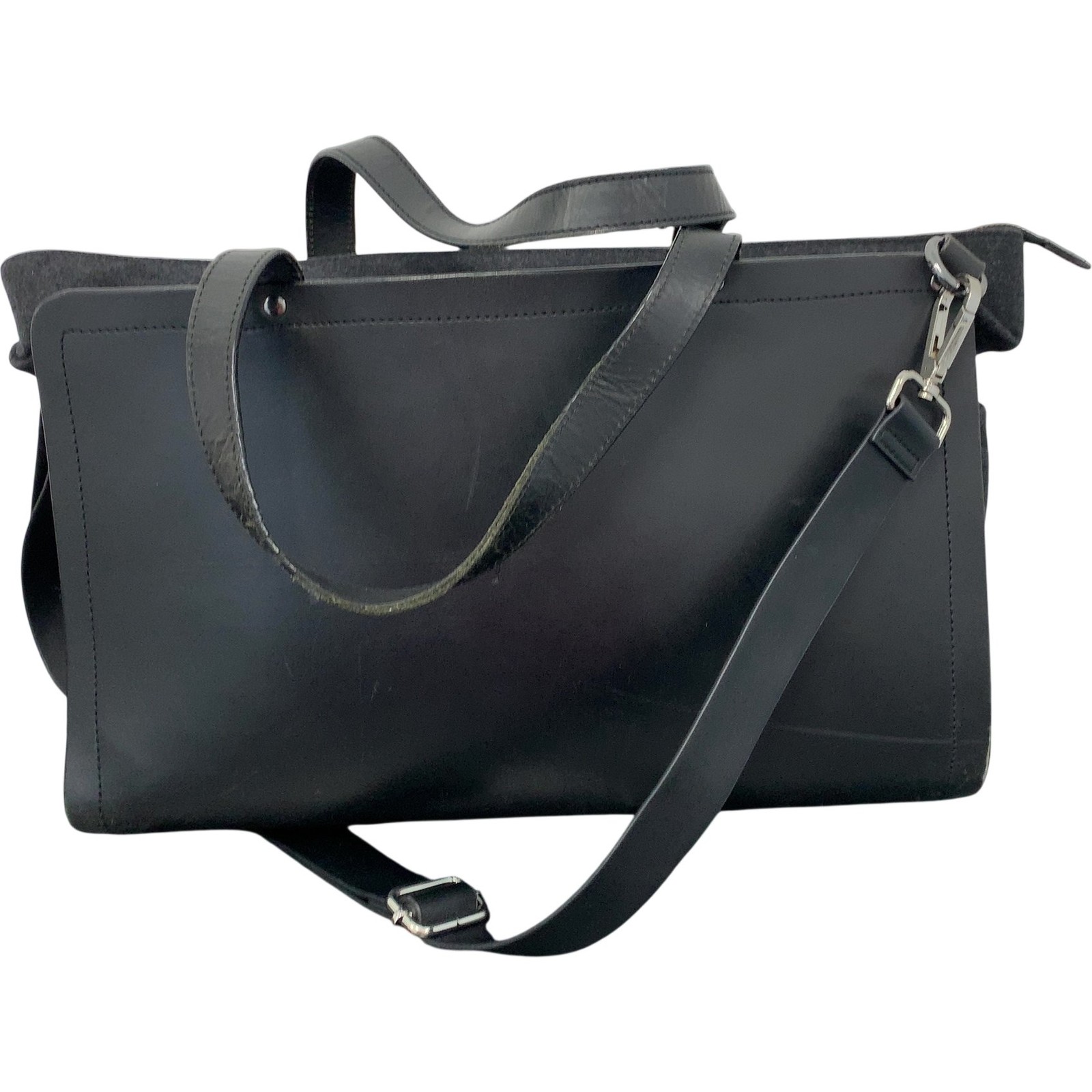 COS Black Structured Leather Wool Unisex Shoulder Bag Chic Classic Laptop City image 2