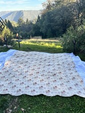 Quilt Cottage Core Decor Country Pink Roses Flowers Double Scalloped Bedspread