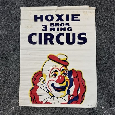 Vtg c.1960s Hoxie Bros. 3 Ring Circus Poster Smiling Clown No. 55 Half Sheet