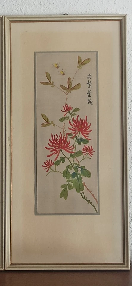 Traditionelle Original Seidenmalerei Vogel & Blume auf Seide signiert China alt - Bild 4 von 4