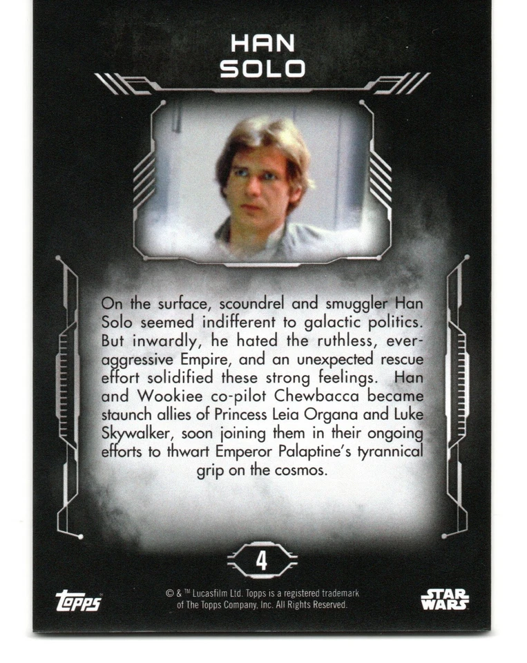 2016 Topps Star Wars Masterwork BLUE METALLIC BASE PARALLEL #4 / HAN SOLO - Image 2 of 2