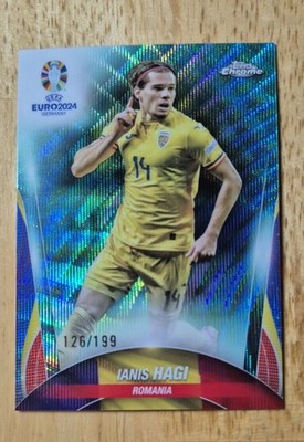 Ianis Hagi | 2024 Topps Chrome Uefa Euro #112 Aqua Wave Refractor Romania /199