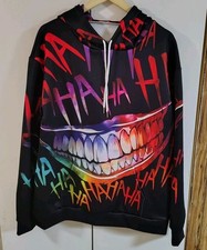 Joker Inspired Smile Hoodie 2XL Men?s HAHA Print Graphic Pullover Runs Smaller