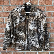 Vintage Fuda International Silk Cheetah Print Full Zip Bomber Jacket Lined Sz M