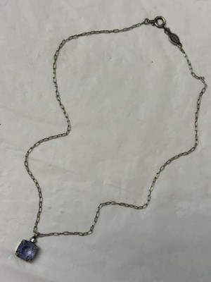 Catherine Popesco France Silver Lavender Purple Stone Pendant Chain Necklace