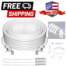 Cat 6 Ethernet Cable 40 Ft-White, Outdoor & Indoor Snagless Long Round RJ45 N...